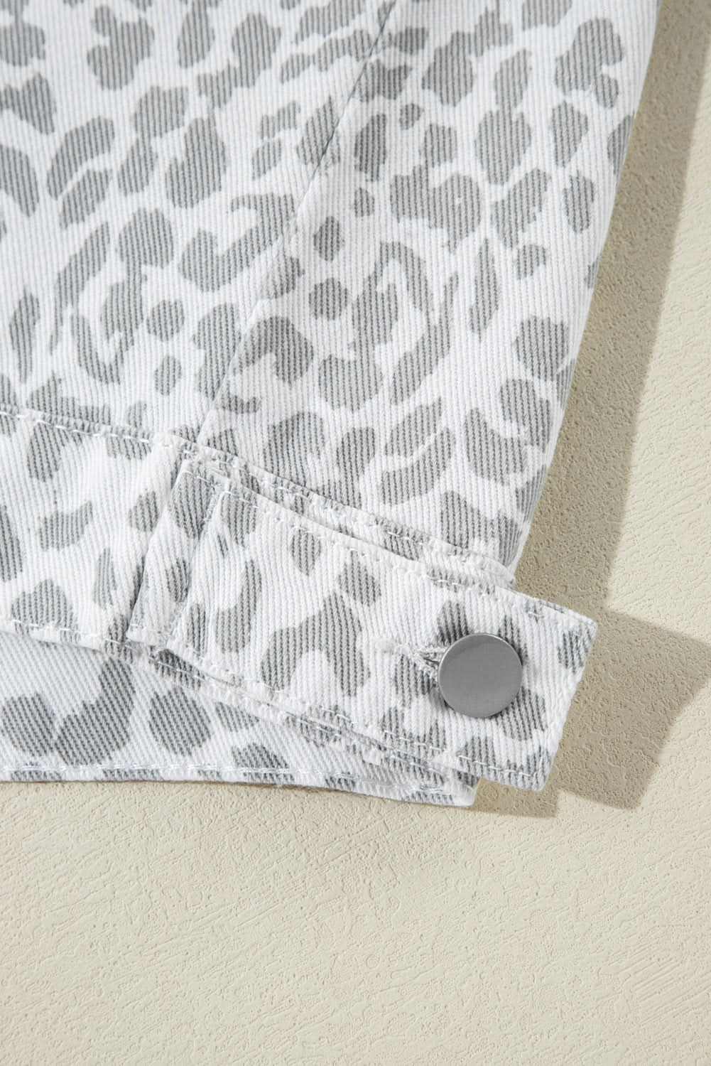 White Leopard Printed Flap Pocket Denim Jacket - Love Salve